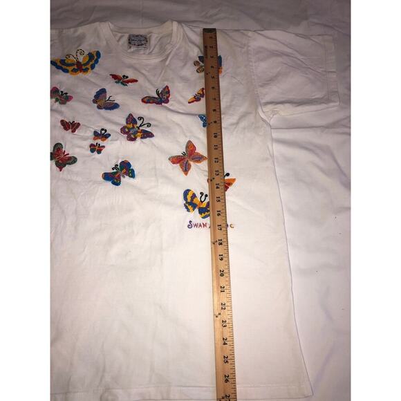 Swan Magic Embroidered Butterflies Shirt Tee 1994 Size S Vintage Cotton White - Picture 5 of 7